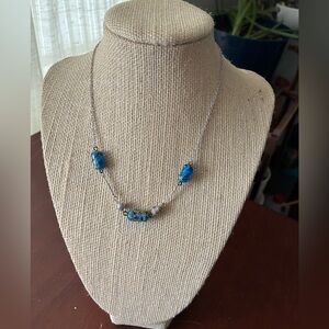Blue Glass Bead Silver Chain Necklace